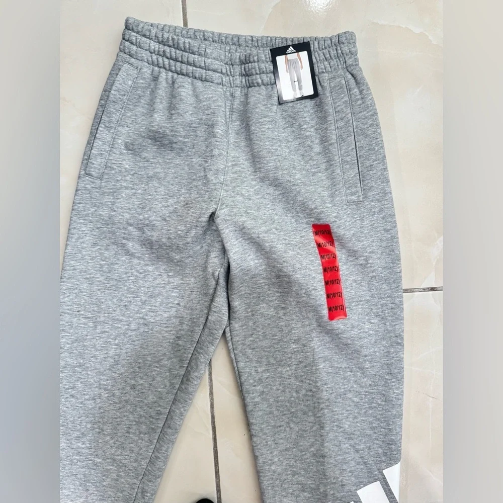 Adidas Kids Gray Joggers with Red and White Details